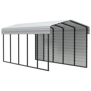 Arrow Carports Galvanized Steel Carport, with 1-Sided Enclosure, Compact Car Metal Carport Kit, 10' x 24' x 9' , Eggshell