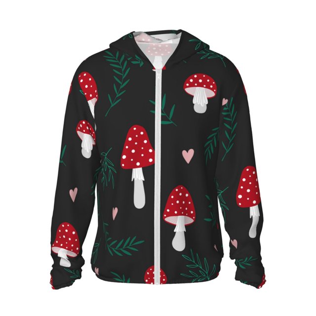 Balery Amanita Mushroom Sudadera ligera de manga larga con capucha y protección solar UPF 50+ para hombre y mujer, ideal para pesca y running-3X-Large