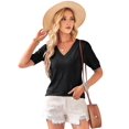 thumbnail image 3 of Women'S Tops Spring Summer Short Sleeve Sweater Fashion Trendy Dressy Casual Outfit Versatile Knit Blouse Black XL, 3 of 7