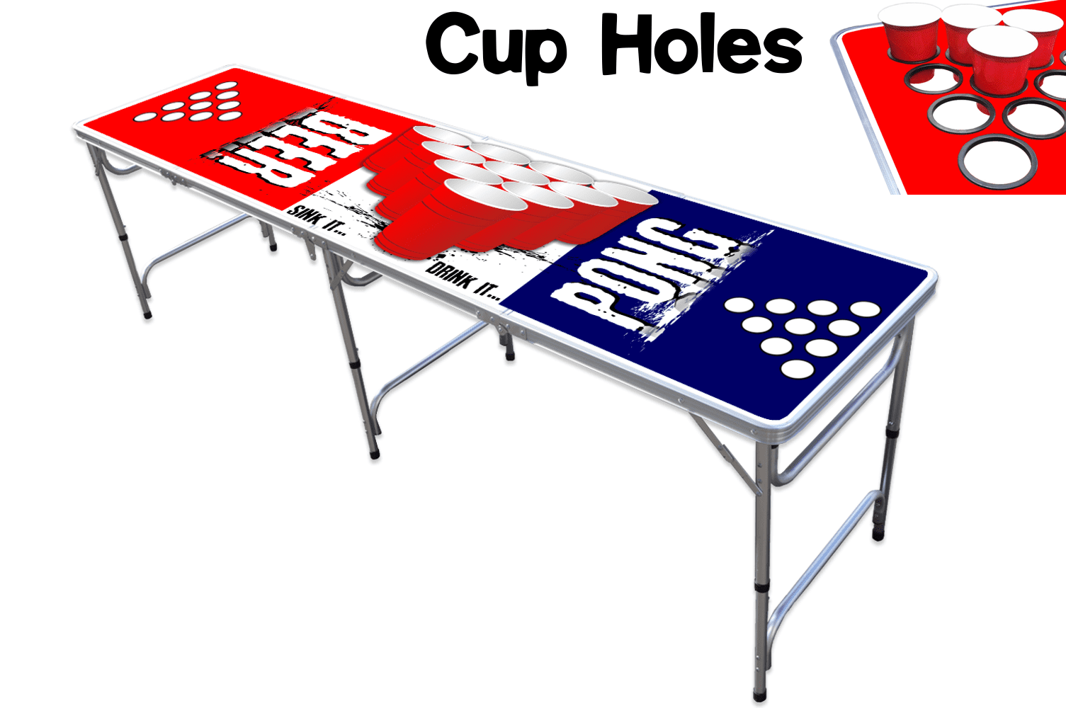 8Foot Beer Pong Table w/Holes Beer Pong Edition