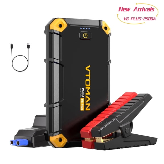 VTOMAN 2500A Car Jump Starter, Portable Battery Jumper for 12V Vehicles (6.0L Gas/4.0L Diesel), 10000mAh Fast Charging & Jumper Cables, V6 Plus