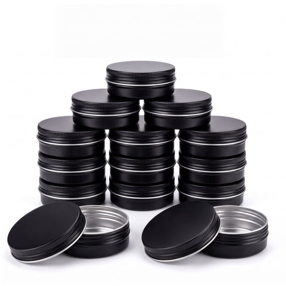 Generic 2oz Matte Black Round Aluminum Craft Storage Jars, 15-Pack