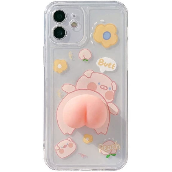 SZHTXC Creative Funny Novelty Waving 3D Big Pink Butt Animals Soft TPU Silicone Rubber Phone Case, Pressure Stress Releasing Cover for iPhone 13 Mini, Full Body Protection -Pig Butt