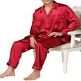 thumbnail image 4 of Men‘s Silk Satin Pajama Set Button Down Sleepwear Tops Long pants Two-Piece Pjs Set, 4 of 6