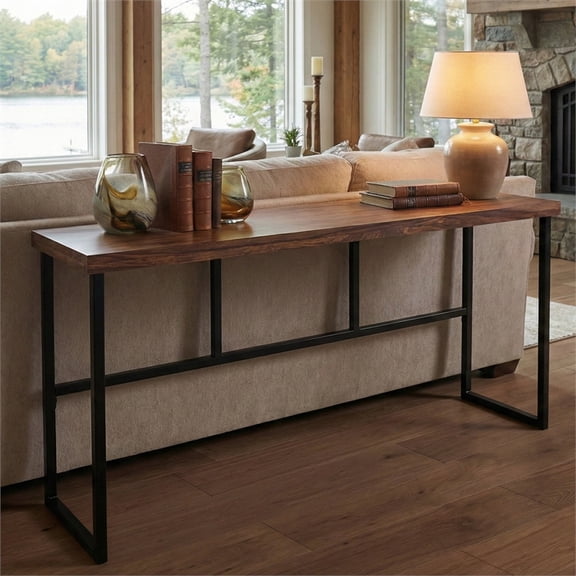 Casartis Living Anthem 70" Transitional Wood Console Table in Brown/Black