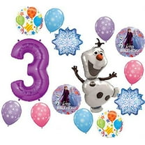 Frozen Party Supplies 3rd Birthday Balloon Bouquet Olaf Elsa Anna Let It Snow Decorations Purple Number 3
