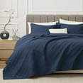 thumbnail image 1 of EXQ Home Quilt Set King Size Navy 3 Piece,Lightweight Soft Coverlet Modern Style Squares Pattern Bedspread Set(1 Quilt,2 Pillow Shams), 1 of 4
