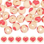 50 Pcs DIY Spacer Beads Valentine' Day Loose Heart Decor Wood Romantic Wooden for Bracelet Making Heart-Shaped