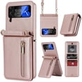 thumbnail image 2 of Crossbody zipper card holder leather phone case suitable for Samsung Galaxy Z flip5, lanyard and flip bracket, 2 of 12