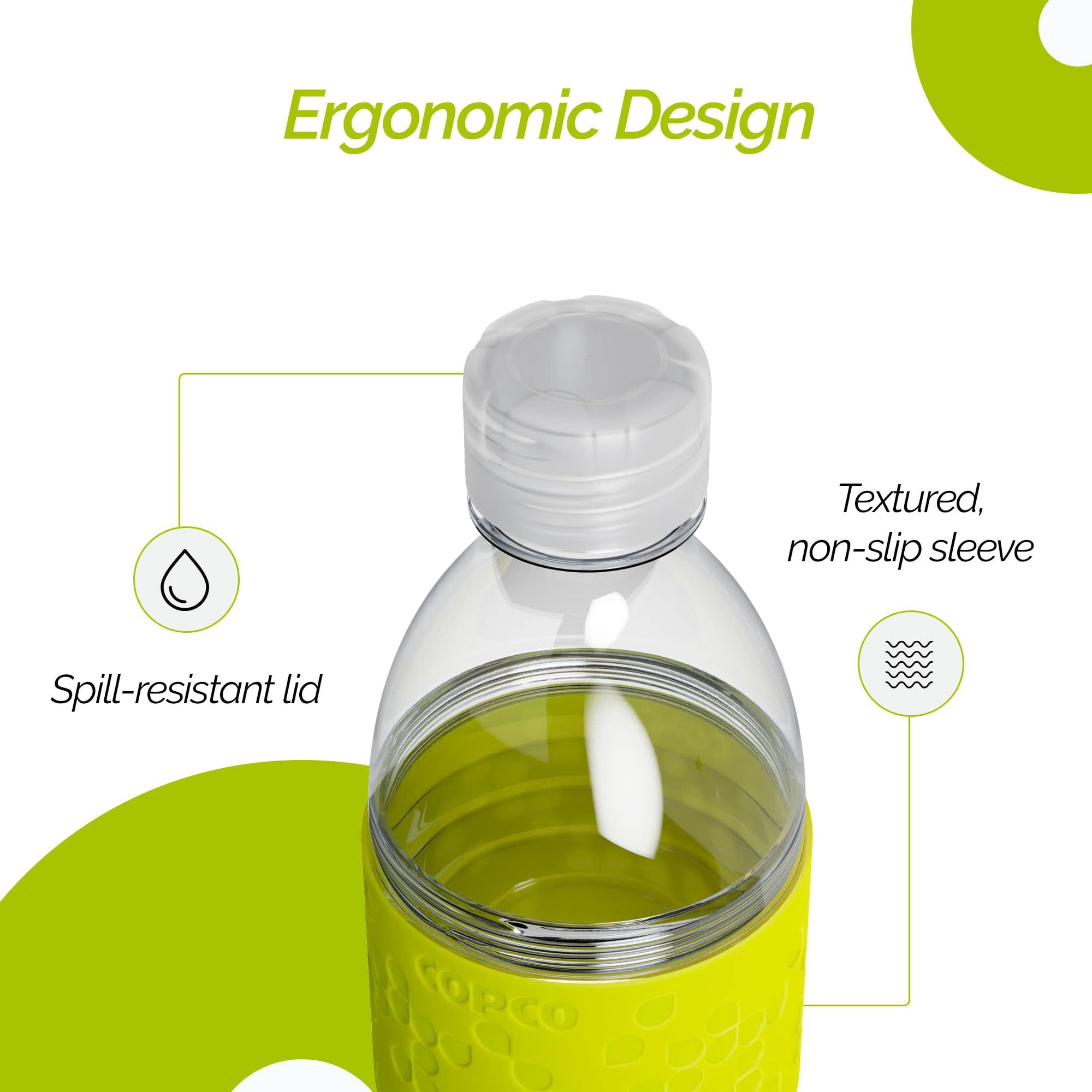Copco Hydra Reusable Water Bottle Set of 2 - 16.9 oz, BPA-Free, Tritan Plastic, Spill-Resistant Twist Lid Bottles for Gym, Office & School, Sports & Outdoor with Non-Slip Sleeve (Lime Green)