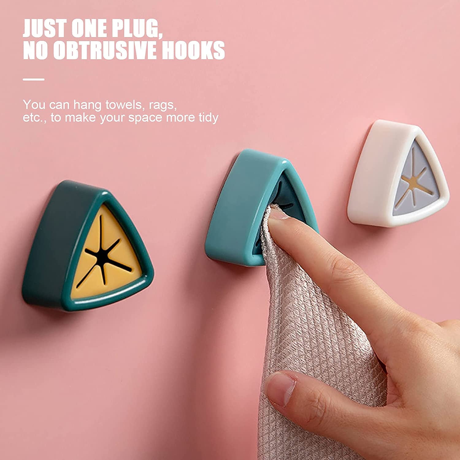 LiLuBuy Kitchen Towel Hooks Self Adhesive Push Dish Towel Holder Wall Mount Rag Stopper Grabber