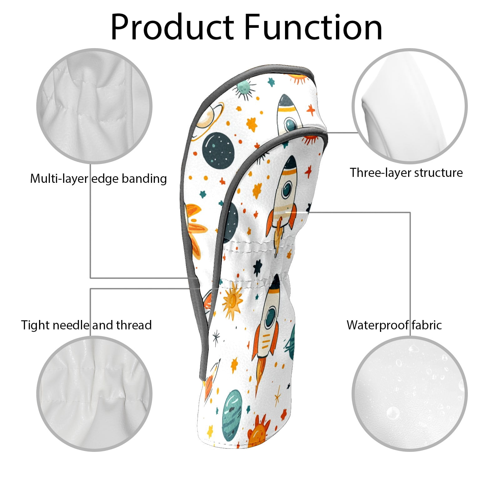 Golf Club Covers PU Leather Waterproof Head Covers for Fairway Woods Hybrids Spaceship Sun