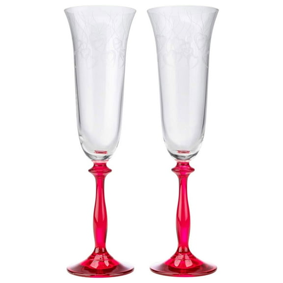 Set of 2 Crystal Love Art Design Champagne Flute Glassware Set - 6 oz