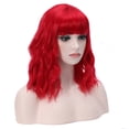 thumbnail image 2 of RightOn 14" Bright Red Wig Short Curly Wig with Bangs Red  Wig Synthetic Wig Women Girls Red Wig with Wig Cap, 2 of 6