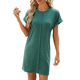 thumbnail image 3 of Vestido Camisero de Verano para Mujer, Informal, con Mangas , Cuello Redondo, Holgado, Minivestido Verde Tinta, Talla L, 3 of 10
