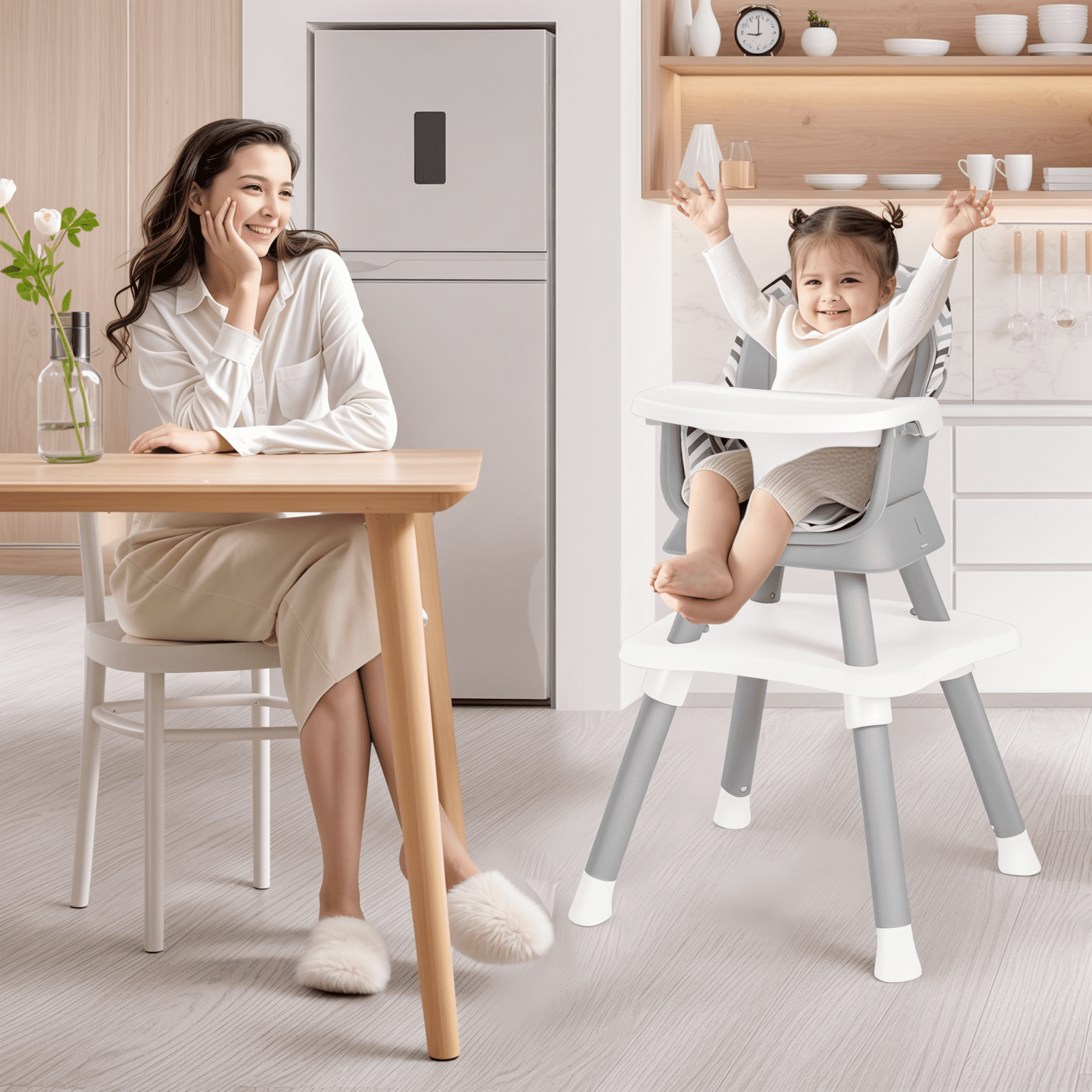 LINLUX 8 in 1 Convertible High Chair for Babies, Feeding Booster Seat for Toddlers, Chevron