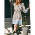 thumbnail image 6 of Blue Floral Print Lace-up Tassel Vintage Women Hippie Bohemian Mini Dress Ladies Long Sleeve Rayon Summer Boho Dress, 6 of 6