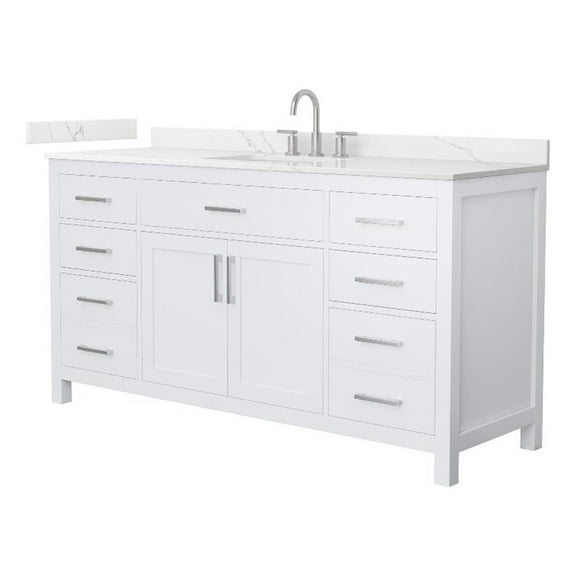 Beckett 66" White Single Vanity & Giotto Quartz Top (3-Hole) & Nickel Trim