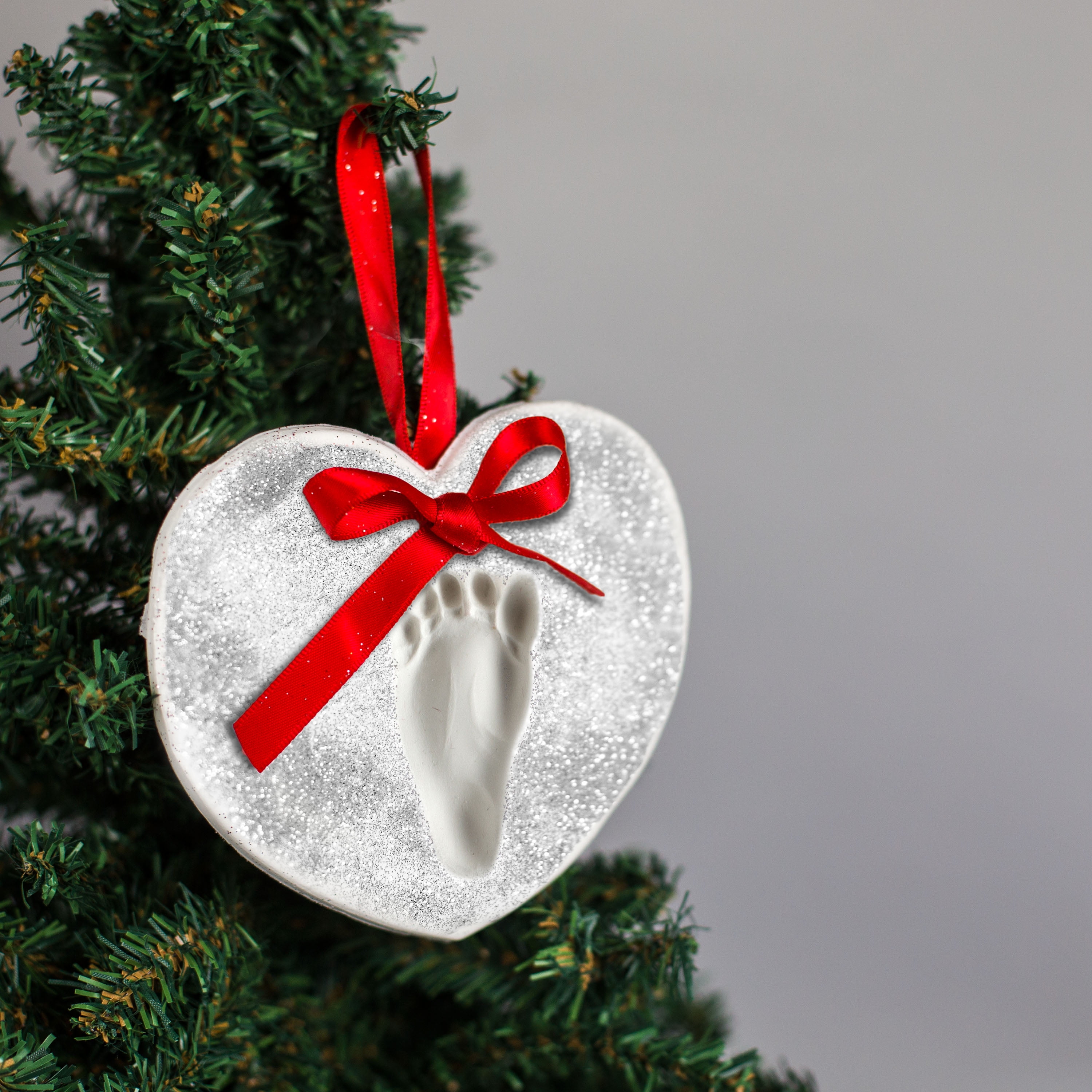 Lil Peach Glitter Handprint Ornament, Heart Silver