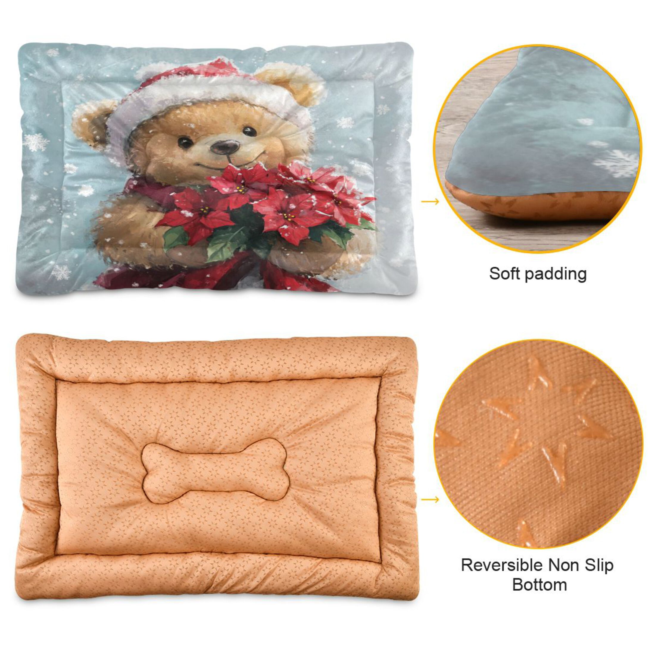 Qxltty Teddy Bear Holding Flowers Ped Pad Wear-resistant and Hard to Bite Through Sleeping Pad for Small Medium Large Dogs Winter Pet Bed 36×24in