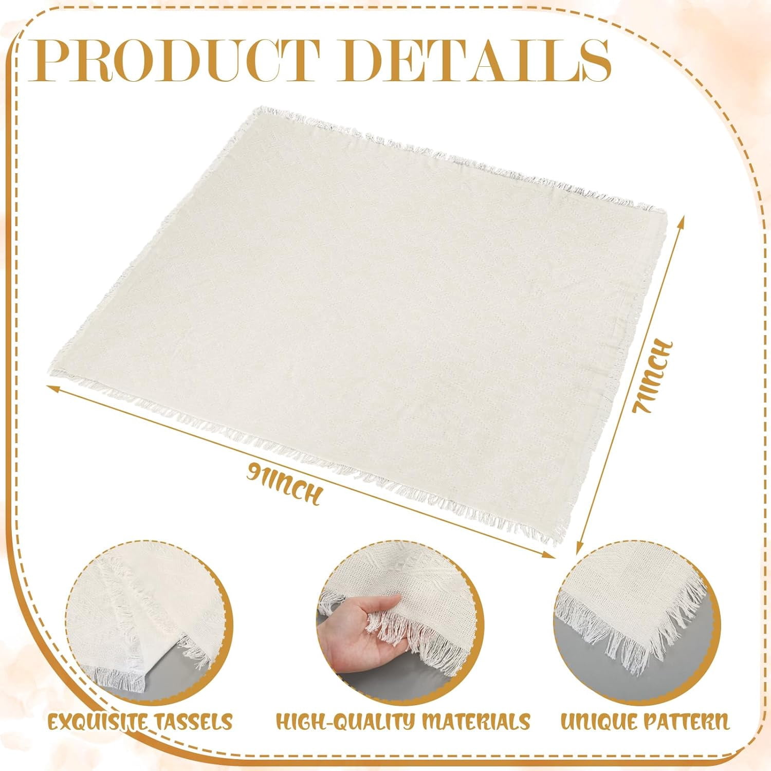 91 x 71'' Extra Large Outdoor Picnic Blanket with Beige Table Runner 6 Napkins and 6 Beige Floor Pillows Cushions for Picnic Party Camping Wedding Bachelorette Birthday Baby Shower Decor
