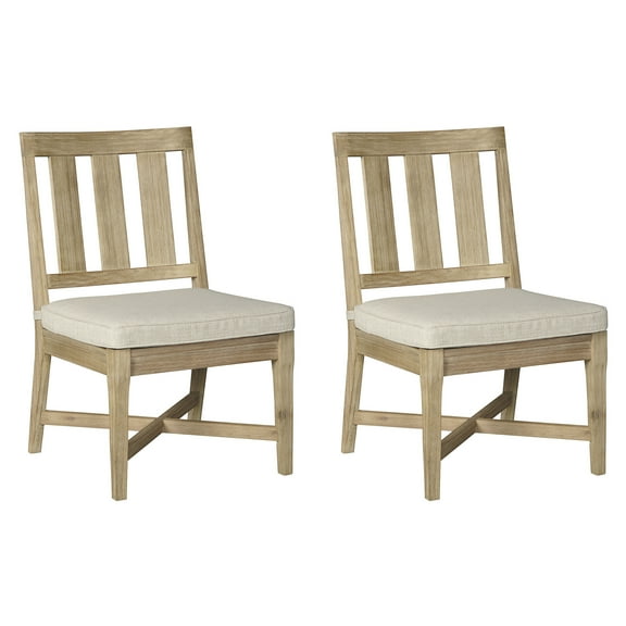 Signature Design by Ashley Clare View Outdoor Eucalyptus Patio Dining Chair, Set of 2, Beige