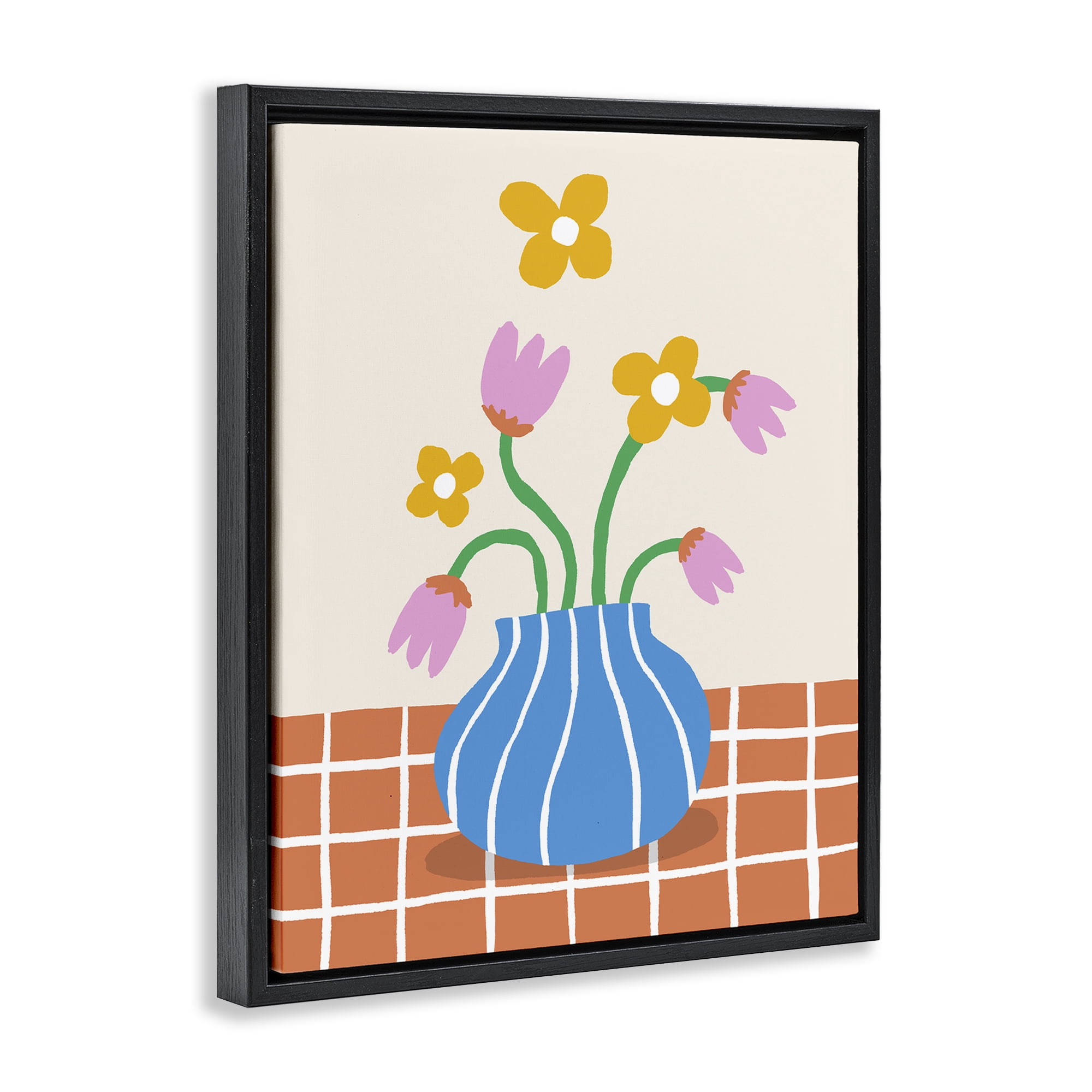 Stupell Industries Whimsical Flower Market Plants & Flowers Painting Black Floater Framed Canvas Art Print Wall Art, 17 x 21