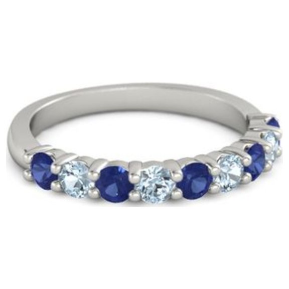 0.45ct Round Cut Blue Sapphire Aquamarine Eternity Band Ring 925 Sterling Silver Valentine Day Sale Jewelry Size:- 4