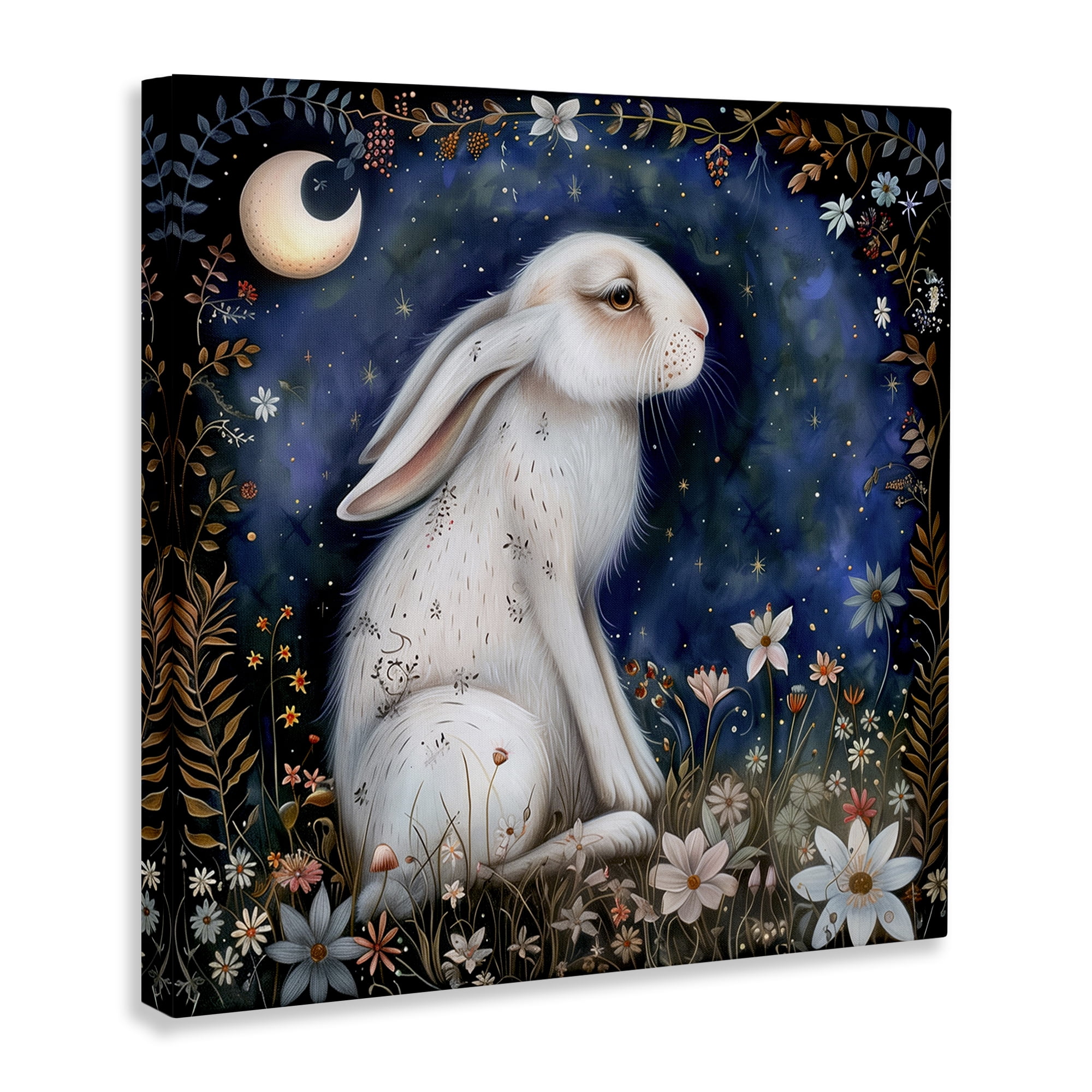 Stupell Industries White Rabbit Forest Scene Animals Painting Wrapped Canvas Art Print Wall Art, 30 x 30