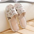 thumbnail image 2 of Linen Printed Indoor Home Slippers for Women/Men,Garden Household Floor Non-Slip Shoes,Cartoon Cat, 2 of 8