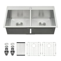 Rainlex 33"x22"x9", Drop-in Double Bowl Stainless Steel Kitchen Sink， Include 5 Accessories