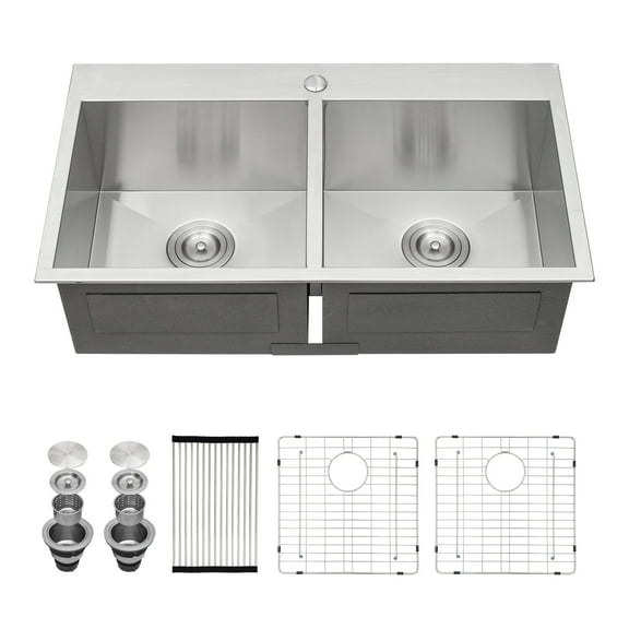 Rainlex 33"x22"x9", Drop-in Double Bowl Stainless Steel Kitchen Sink， Include 5 Accessories