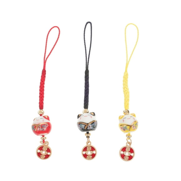 3pcs Fortune Cat Charm Keyring Decor Pendant Ceramic Pendant for Phone Case