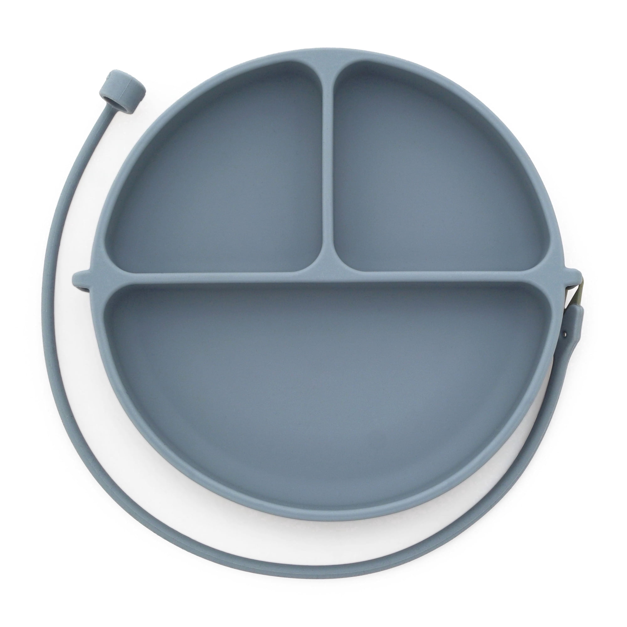 DropLess Plate Suction Baby Plate, Divided Silicone for Toddlers, Gray | Keeps Utensils Off Dirty Floors