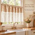 thumbnail image 4 of Plaid Lace Cafe Curtain, Polyester Cafe Curtain with Rod Pocket, Small Window Treatment for Privacy and Soft, for Farmhouse Kitchen, Laundry Area and Small, Beige, 9.84 x 8.66 x 1.18 in, 1 Piece, 4 of 10