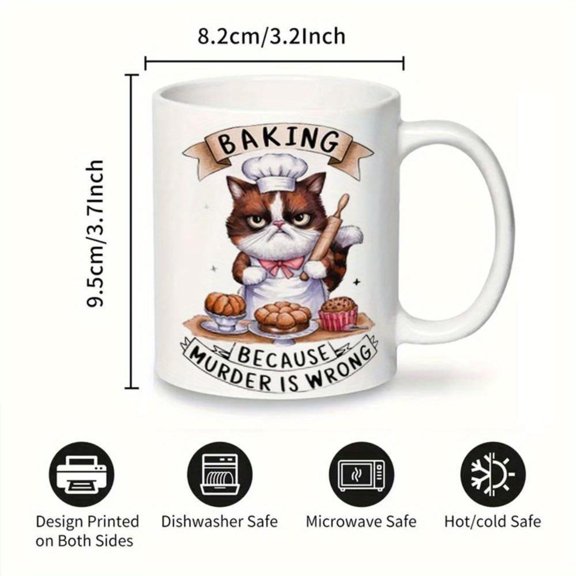 1pc Funny Mug Baking Because Is Wrong Coffee Cup with Chef Design Ceramic Cup with Lid Dishwasher Ladies Bakers Birthday Christmas Present Kitchen Decor Lovers Coffee Mug Whimsical