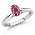 thumbnail image 2 of Gem Stone King 925 Sterling Silver and 10K Yellow Gold Pink Mystic Topaz Solitaire Engagement Ring for Women (0.80 Cttw, Oval 7X5MM, Gemstone Birthstone, Size 7), 2 of 4