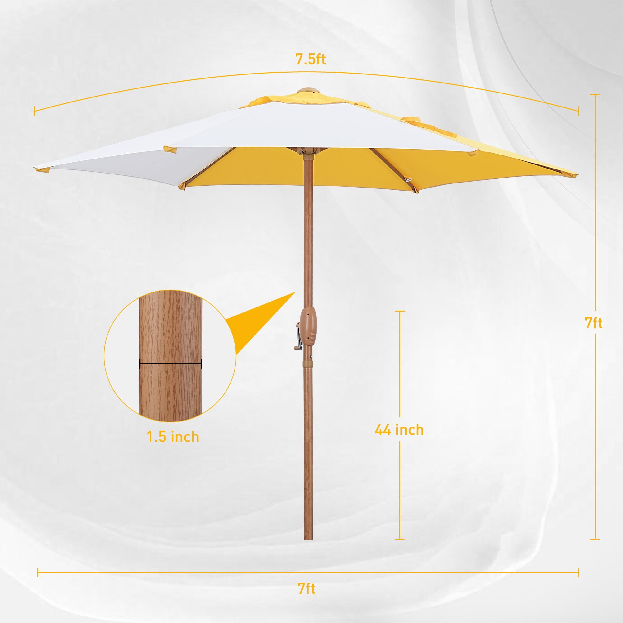 Autlaycil 7.5ft Patio Umbrella, Sun Shelter UV Protection Sunshade for Market, Beach, Patio, Pool, Garden Backyard (Yellow and White)