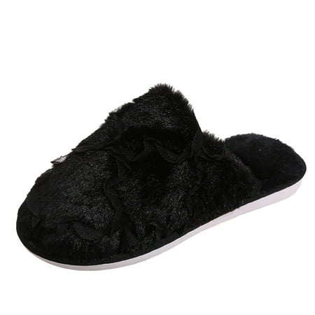 

Slippers For Women Fashion Winter Ladies Slippers Round Toe Flat Bottom Non Slip Plush Warm And Comfortable Solid Color Home Shoes