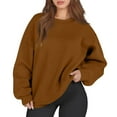 thumbnail image 2 of Lumtrix Womens Oversized Sweatshirts Crewneck Fleece Pullover Hoodies Trendy Cute Long Sleeve Drop Shoulder Sweater Tops Brown S, 2 of 5