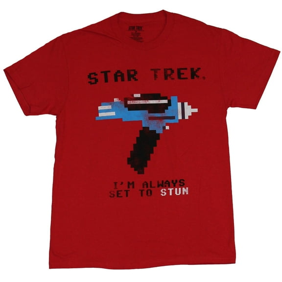 Star Trek Mens T-Shirt - I'm Always Set to Stun 8-Bit Phaser Image (Large)