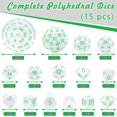thumbnail image 2 of GFDYREE 15 Pieces Complete Polyhedral Game Dice Set D3-D100 Dice with a Leather Drawstring Storage Bag for Role Playing Table Games(White & Green), 2 of 7