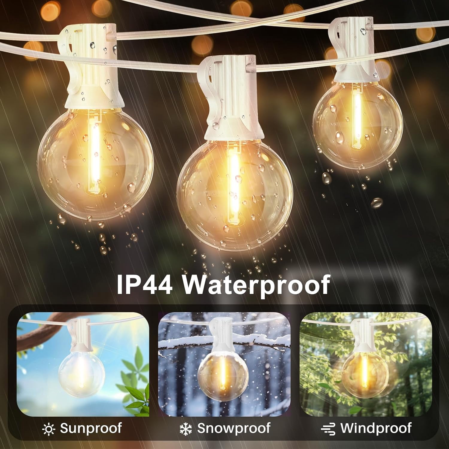 26 Feet LED Outdoor String Lights with 12+1 Shatterproof G40 Edison Bulbs, Connectable and Weatherproof Strand, Commercial Grade Patio Lights for Backyard Decorative, Warm White