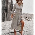 thumbnail image 4 of Vestido De Manga Larga Para Mujer, Vestido Casual De Manga Larga De Una Pieza Con Puño Elástico Envuelto Para Fiesta Para Dama Para Vacaciones Octpeak Caqui S, 4 of 8