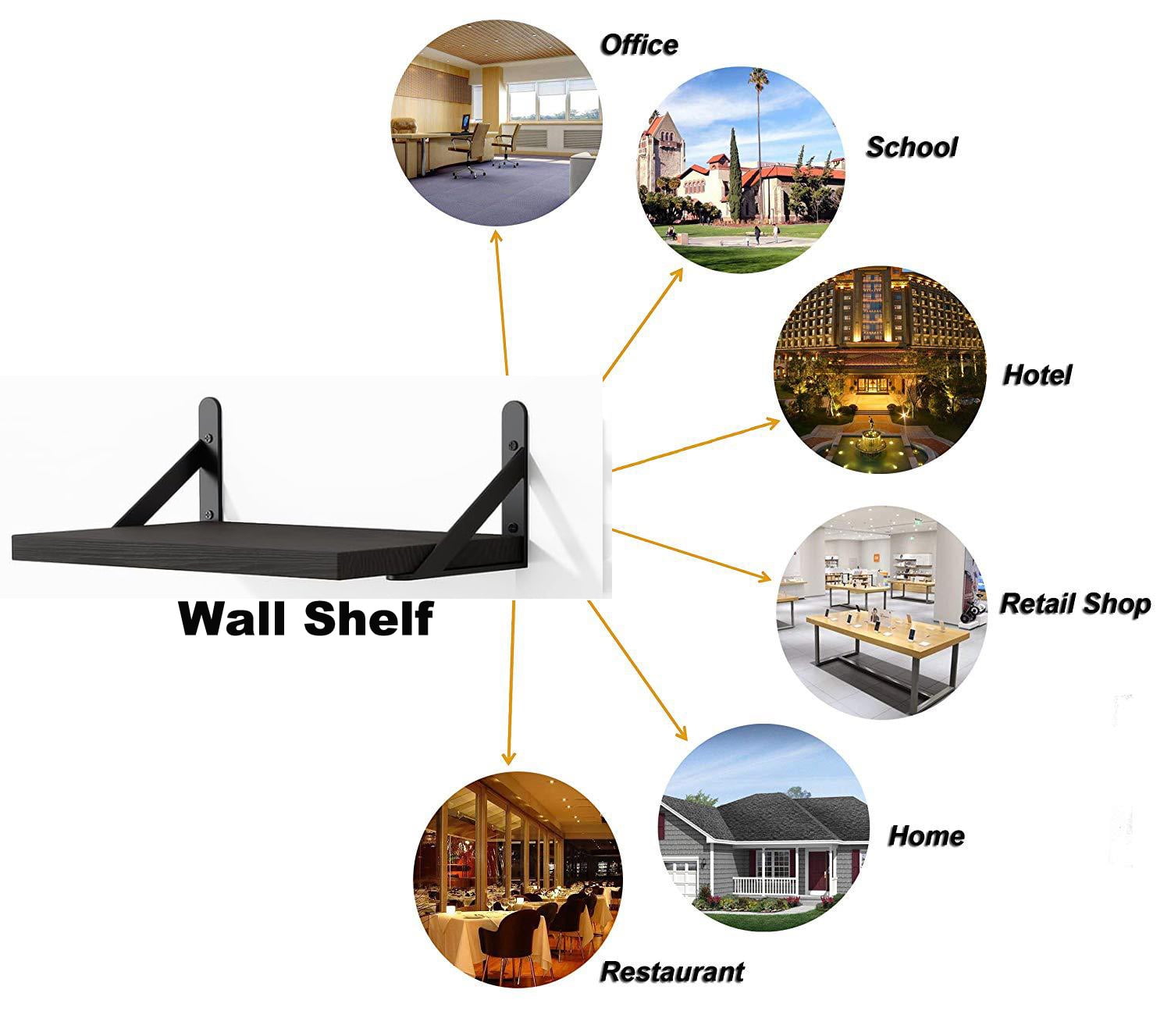 Set of 2 Wall-Mounted Bathroom Floating Shelves W/Triangle Bracket, 16 Inch Black Rustic Wood Storage Shelf for Living Room Kitchen Bedroom
