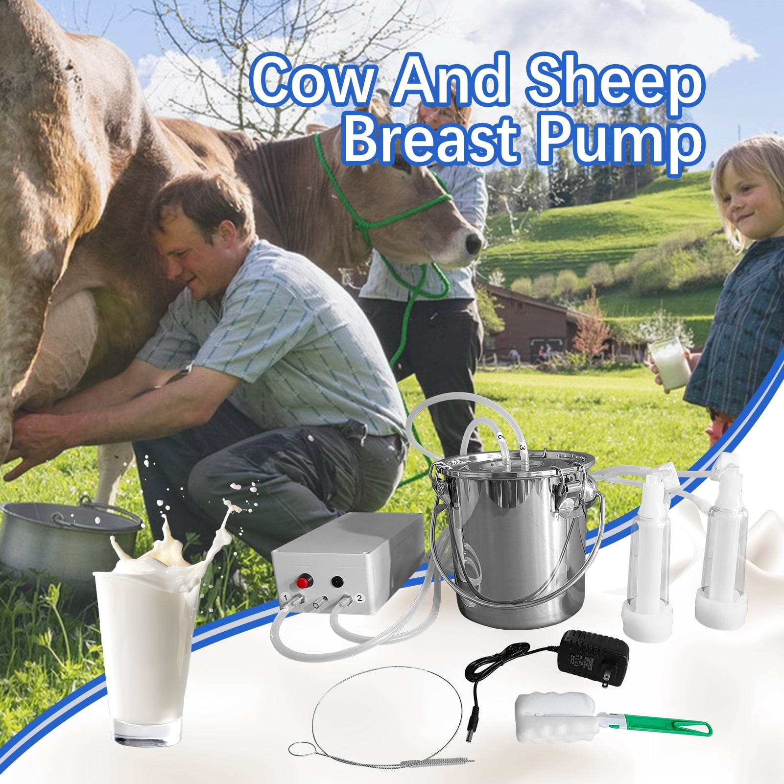Goat Milker | Automatic Breast Pump | Efficient & Gentle On Animals, Food Grade Milk Bucket 3L, Pulsating Vacuum Pump For Dairy Farms