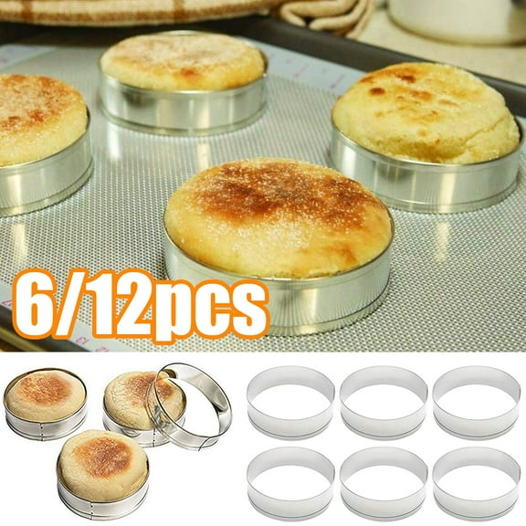 Travelwant 6/12Pcs Baking Rings,English Muffin Rings Crumpet Rings Double Rolled Tart Rings Stainless Steel Muffin Rings Round Muffin Tart Ring Molds for Home Baking