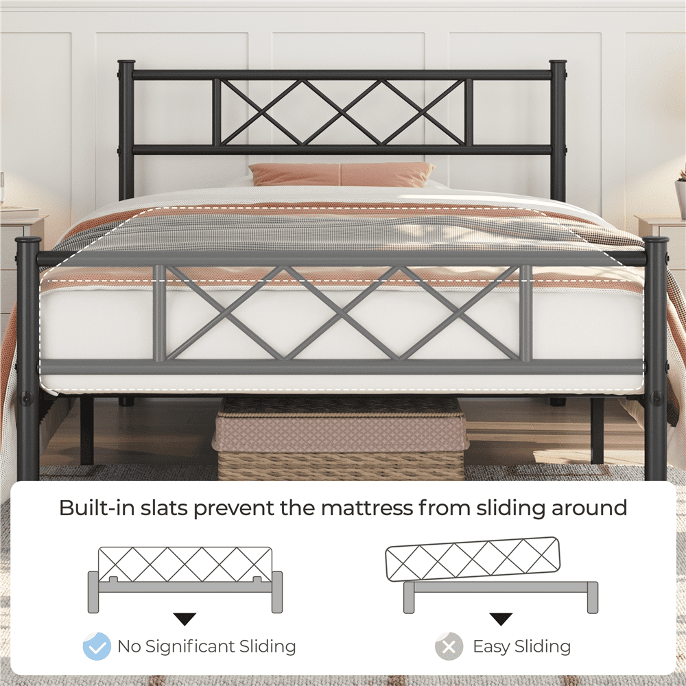 Fullfurnique Simple Metal Platform Bed Frame with Headboard and Footboard, Twin, Black
