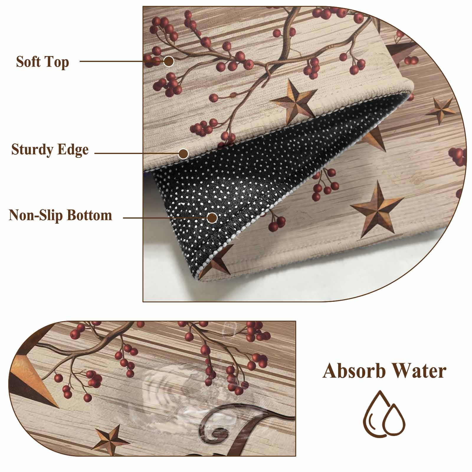 Round Rugs 3 Ft, Texas Stars Vintage Non Slip Area Rugs for Kitchen Bedroom Entryway, Brown Beige Washable Carpet Runner Rug Floor Mats for Bedroom Home Decor Retro Branches Berry