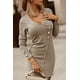 thumbnail image 4 of ABPHQTO Vestido ajustado de punto de manga larga con botones color albaricoque para mujer, 4 of 5